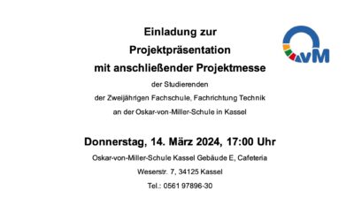 Projektpräsentation und Messe der Fachschule für Technik – am 14.03.2024 ab 17:00 Uhr